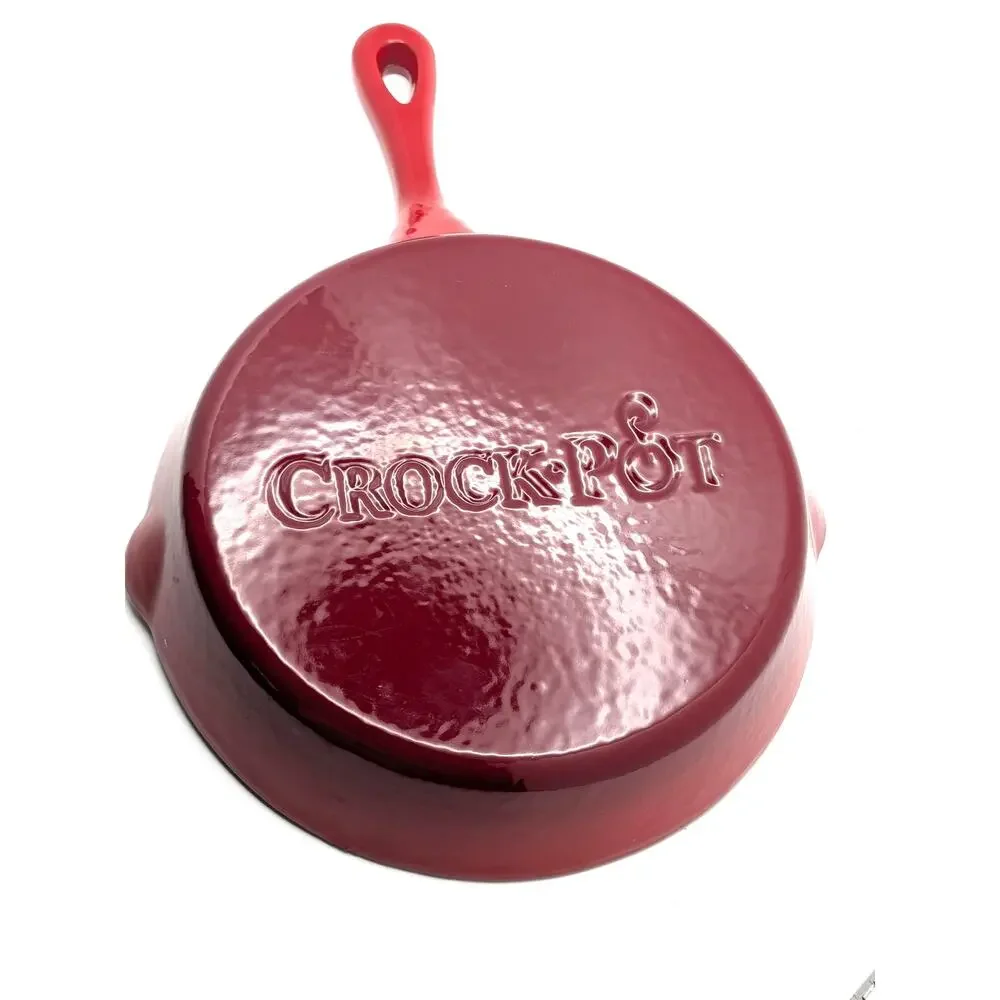 CROCK POT Artisan Skillet 8in Scarlet Red Enameled Cast Iron Fry Pan Oven Safe
